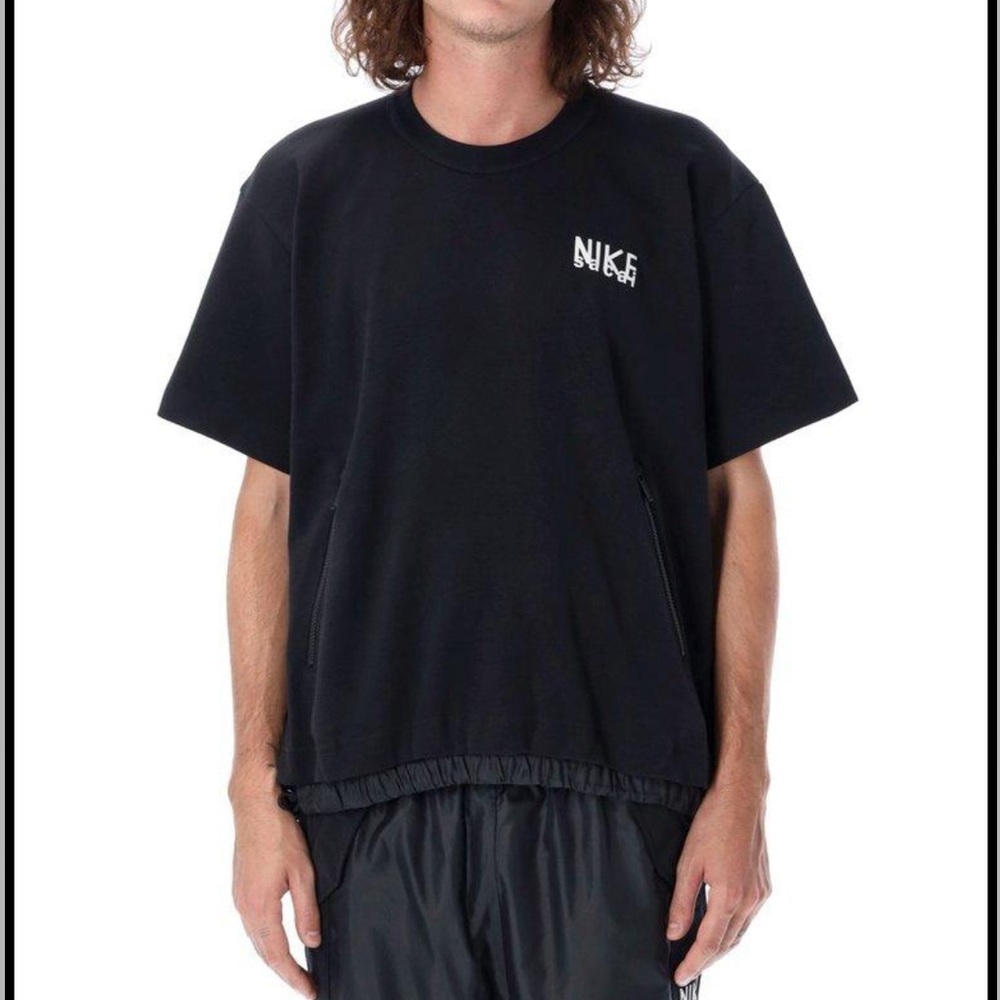 Nike Mens Black X Sacai Logo Printed Oversized T-shirt